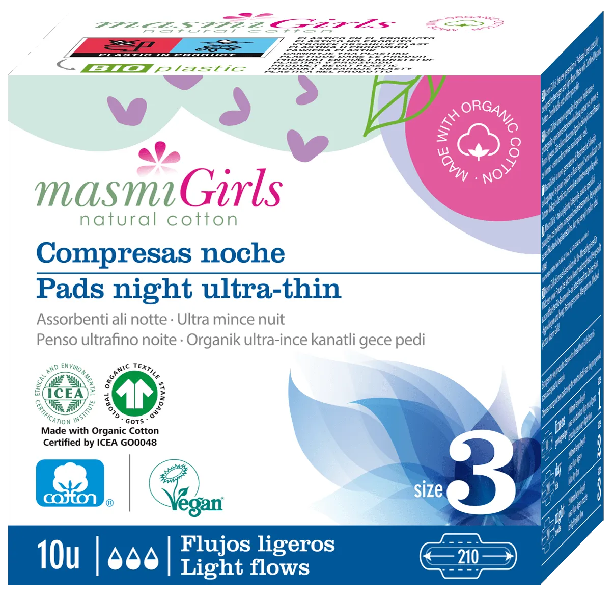 MASMI ekologiški labai ploni higieniniai paketai su sparneliais nakčiai Masmi Girls
