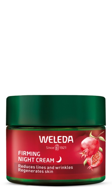 WELEDA Pomegranate and Maca Peptides Firming Night Cream natūralus stangrinamasis naktinis veido kremas su granatais ir peptidais