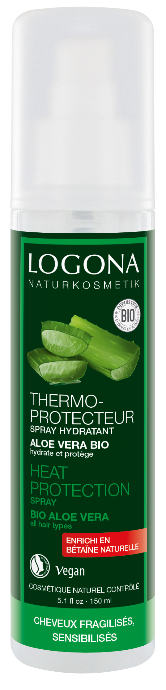 LOGONA Shine Conditioner natūrali drėkinamoji, plaukus nuo karščio apsauganti priemonė su ekologiškais alavijais, 150 ml