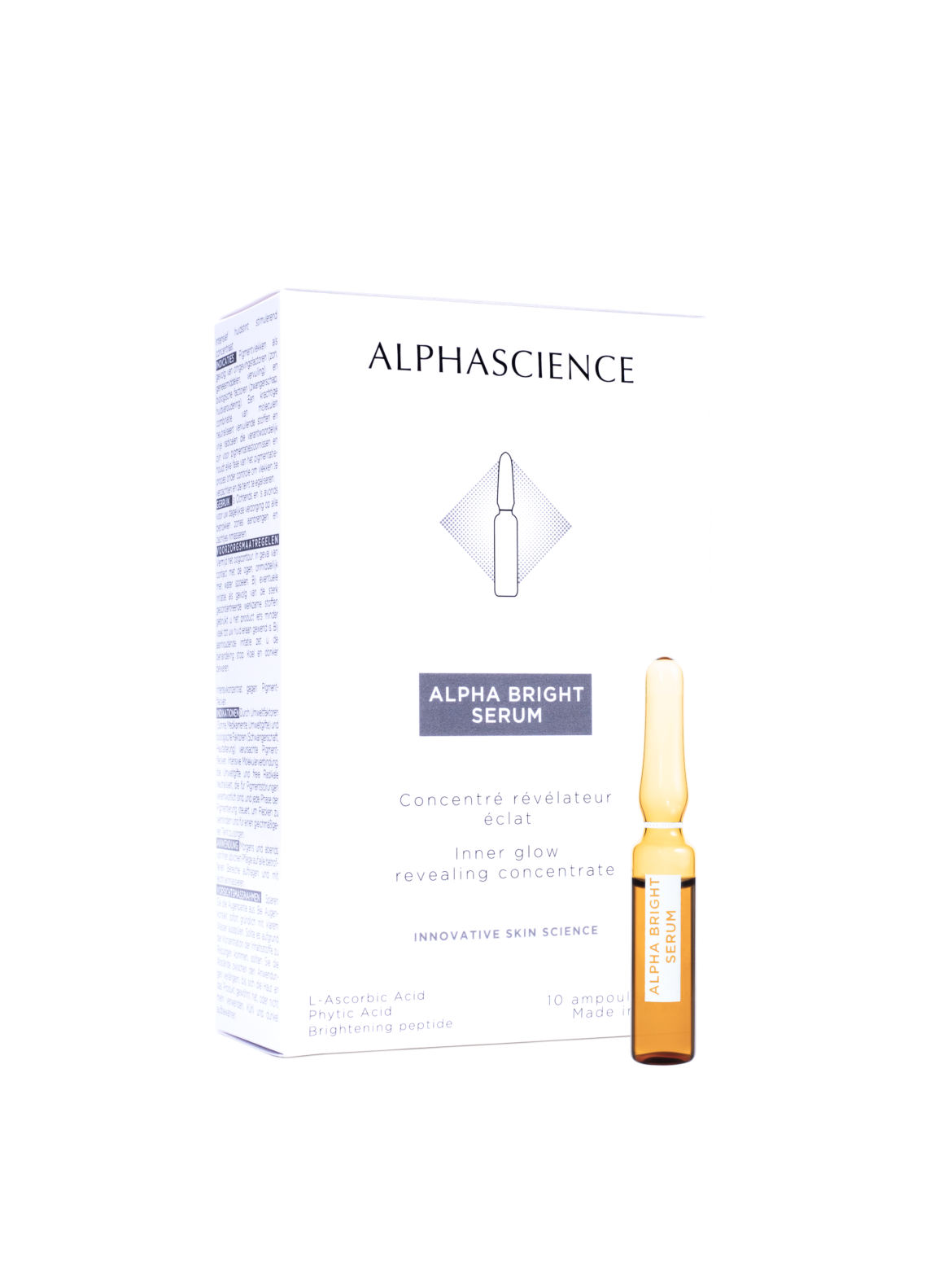 ALPHASCIENCE – ALPHA BRIGHT SERUM AMPULĖSE Skaistinamasis pigmentinių dėmių serumas ampulėse, 10x2 ml