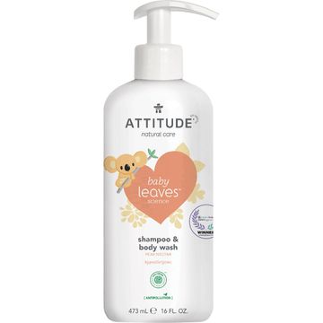 Attitude Baby Leaves 2-in-1 Natūralus hipoalerginės vonios putos ir prausiklis su kriaušių aromatu, kūdikiams, 473 ml