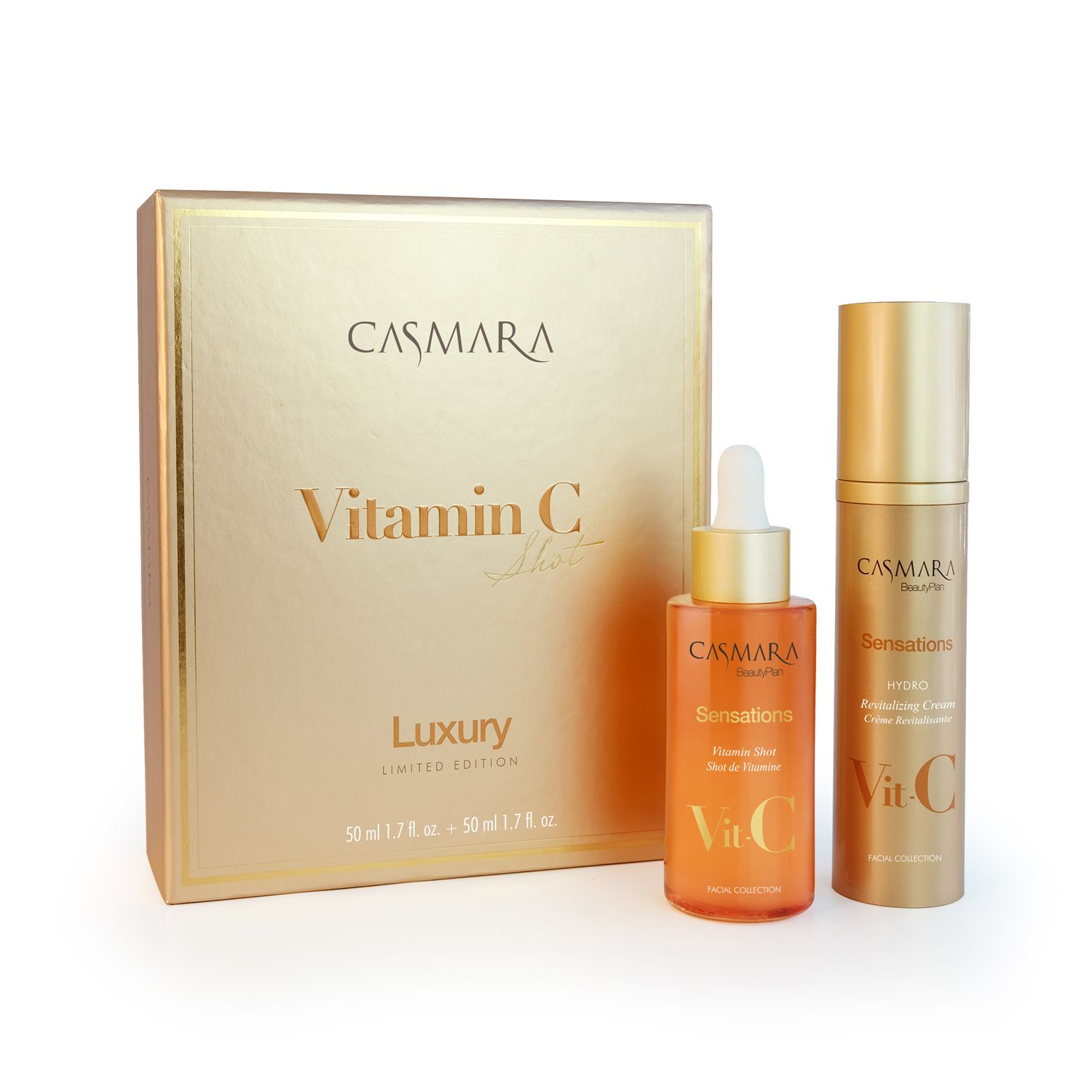 Casmara Vitamin C Shot Limited Edition Box – vitamino C rinkinys: serumas su vitaminais 50ml + hidro-gaivinamasis kremas 50ml