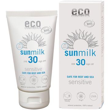 ECO cosmetics ekologiškas apsauginis pienelis nuo saulės jautriai odai SPF 30, 75ml
