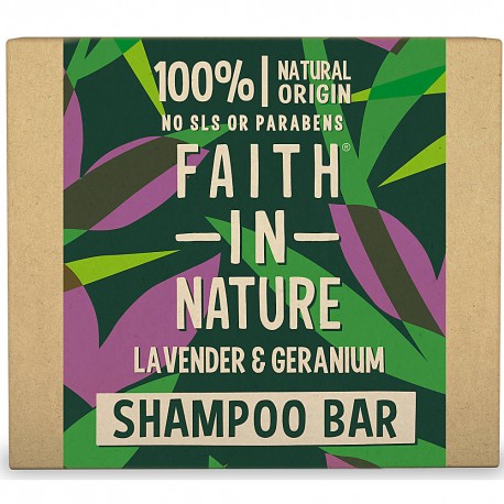 FAITH IN NATURE Shampoo Bar Kietasis šampūnas su levandų ir pelargonijų aliejais, 85g