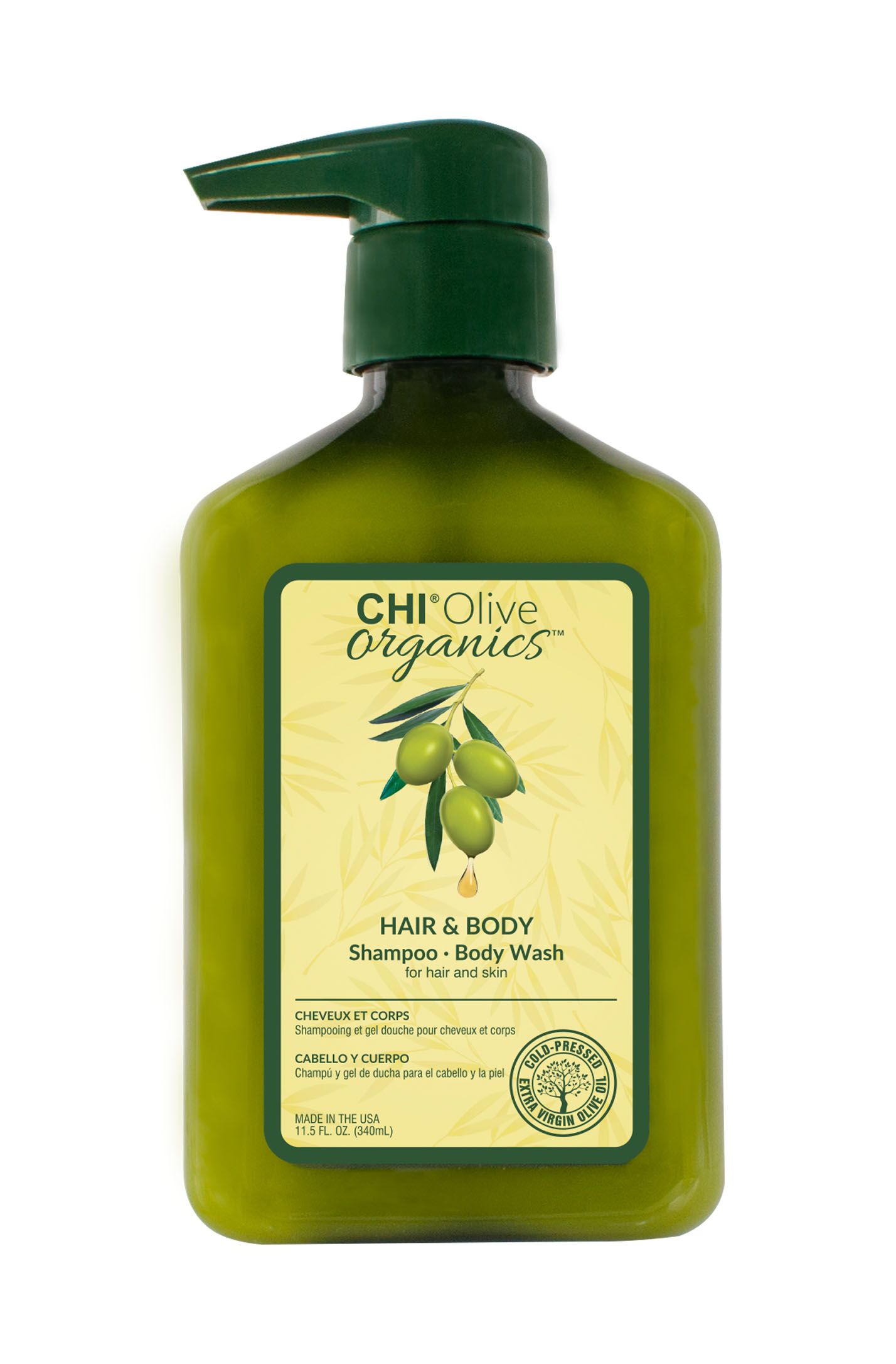 FAROUK CHI Olive Organics šampūnas ir kūno prausiklis su ekologišku alyvuogių aliejumi, 340ml
