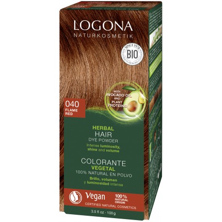 Logona Herbal Hair Dye Powder 040 Flame Red Natūralūs augaliniai plaukų dažai, spalva ugninė raudona, 2 x 50 g