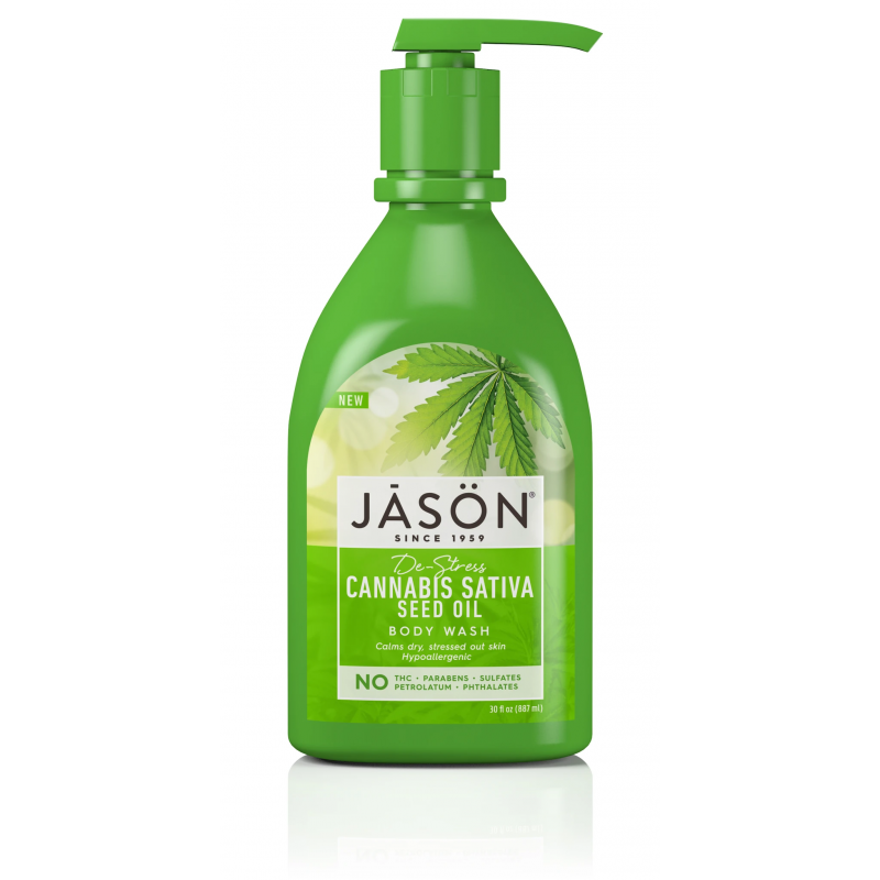 JASON De-Stress Cannabis Sativa Seed Oil Body Wash Natūralus raminamasis kūno prausiklis su kanapių sėklų aliejumi 887 ml