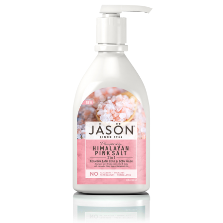 JASON Pampering Himalayan Pink Salt Odą Natūralus puoselėjančios putos ir kūno prausiklis su Himalajų druska, 887ml