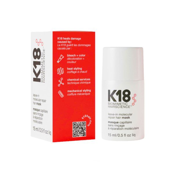K18 kosmetika Leave-in Molecular Repair Hair Mask  nenuplaunama molekulinė atkuriamoji plaukų kaukė, 15 ml