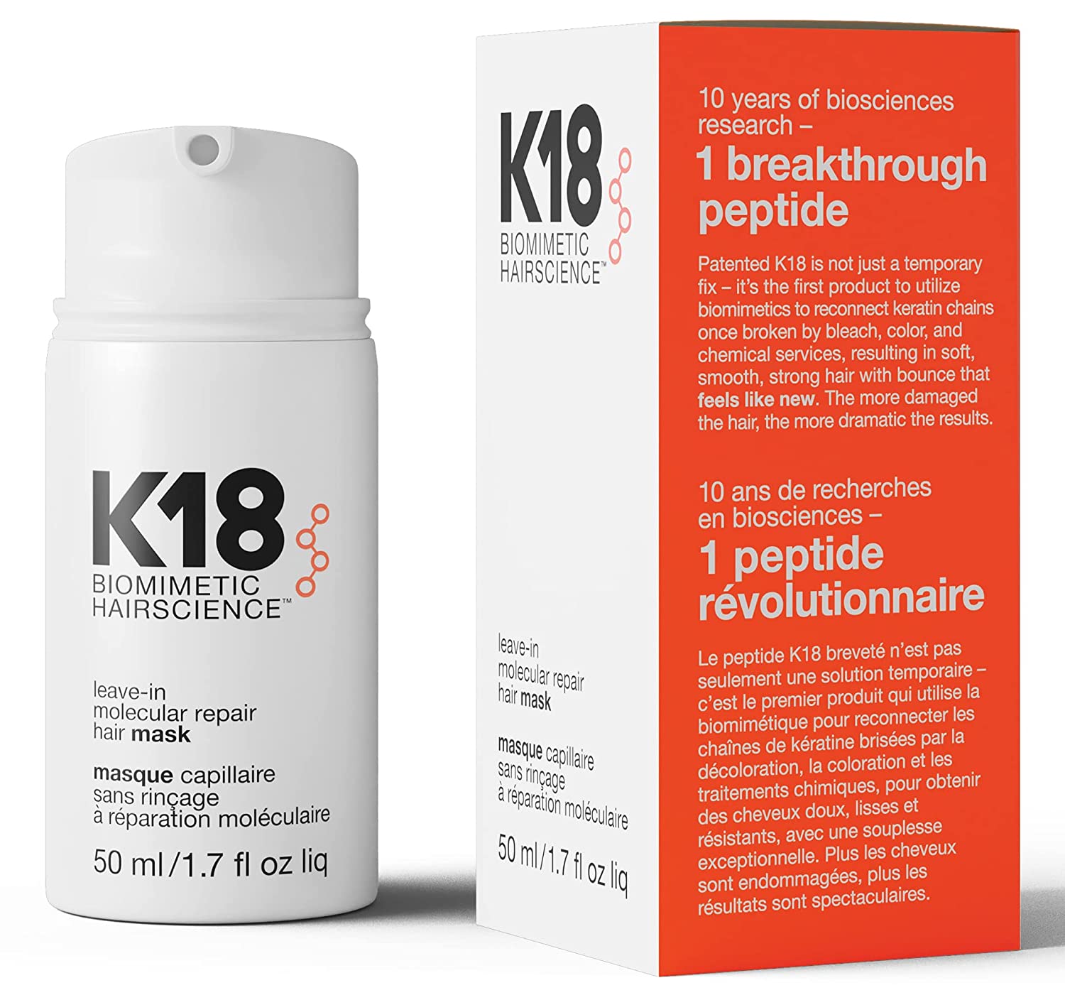 K18 kosmetika Leave in Molecular Repair Hair Mask nenuplaunama molekulinė atkuriamoji plaukų kaukė 50 ml