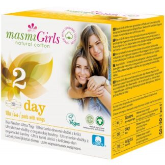 MASMI ekologiški labai ploni higieniniai paketai su sparneliais dienai „Masmi Girls“, 10vnt