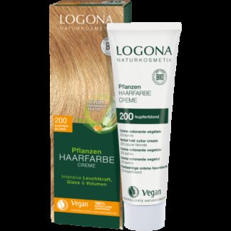 LOGONA Herbal Hair Dye Cream 200 Copper Blond Natūralūs augaliniai kreminiai plaukų dažai, 150ml