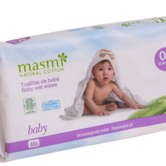 MASMI ekologiškos drėgnos medvilnės servetėlės kūdikiams, 60vnt.