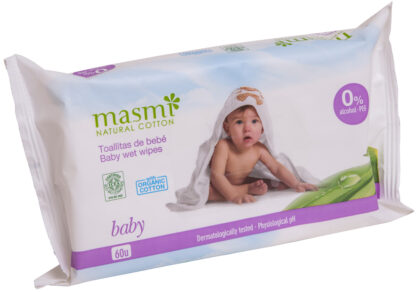 MASMI ekologiškos drėgnos medvilnės servetėlės kūdikiams, 60vnt.