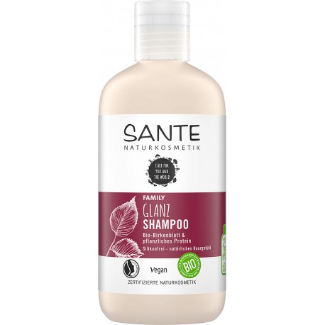 Sante Family Shine Shampoo natūralus blizgesio suteikiantis šampūnas su beržų lapais ir augaliniais baltymais