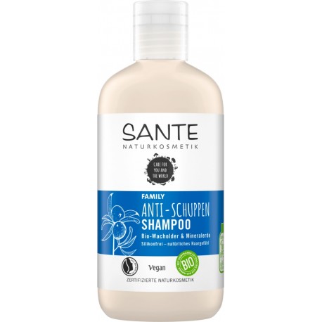 SANTE Family Natūralus šampūnas nuo pleiskanų su ekologiškais kadagiais ir moliu, 250ml