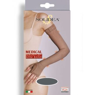 SOLIDEA Besiūlė kompresinė rankovė su pirštine Ccl.1 tinkama dėvėti potrauminės ir jatrogeninės (mastektominės) viršutinių galūnių limfedemos atveju, kūno spalva (S. M, L, XL dydžiai)