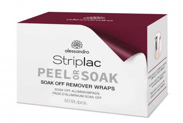 ALESSANDRO STRIPLAC Soak-Off Remover Wraps paruoštos naudojimui pagalvėlės su folija STRIPLAC lakui nuimti - 50vnt x 2