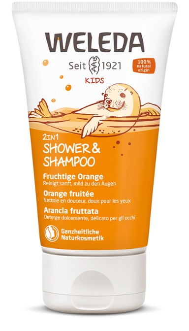 WELEDA Kids 2 in 1 Shower and Shampoo Fruity Orange natūralus šampūnas ir prausiklis vaikams