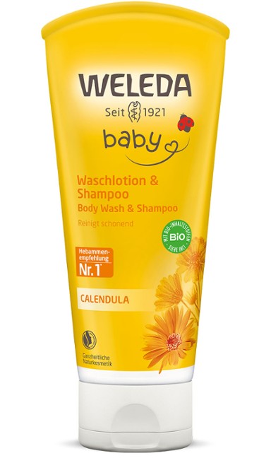 WELEDA Calendula Baby Wash & Shampoo natūralus vaikiškas šampūnas ir kūno prausiklis su medetkomis, 200ml - 2 VIENETAI !