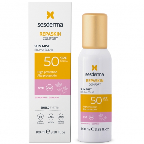 SESDERMA REPASKIN COMFORT APSAUGINĖ VEIDO DULKSNA NUO SAULĖS SU PELARGONIJŲ AROMATU SPF50 100ML